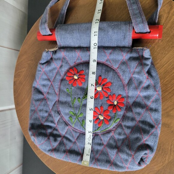 Vintage 1970’s Handmade Reversible Denim Handbag Purse. Embroidered, Quilted Bag - Picture 11 of 11